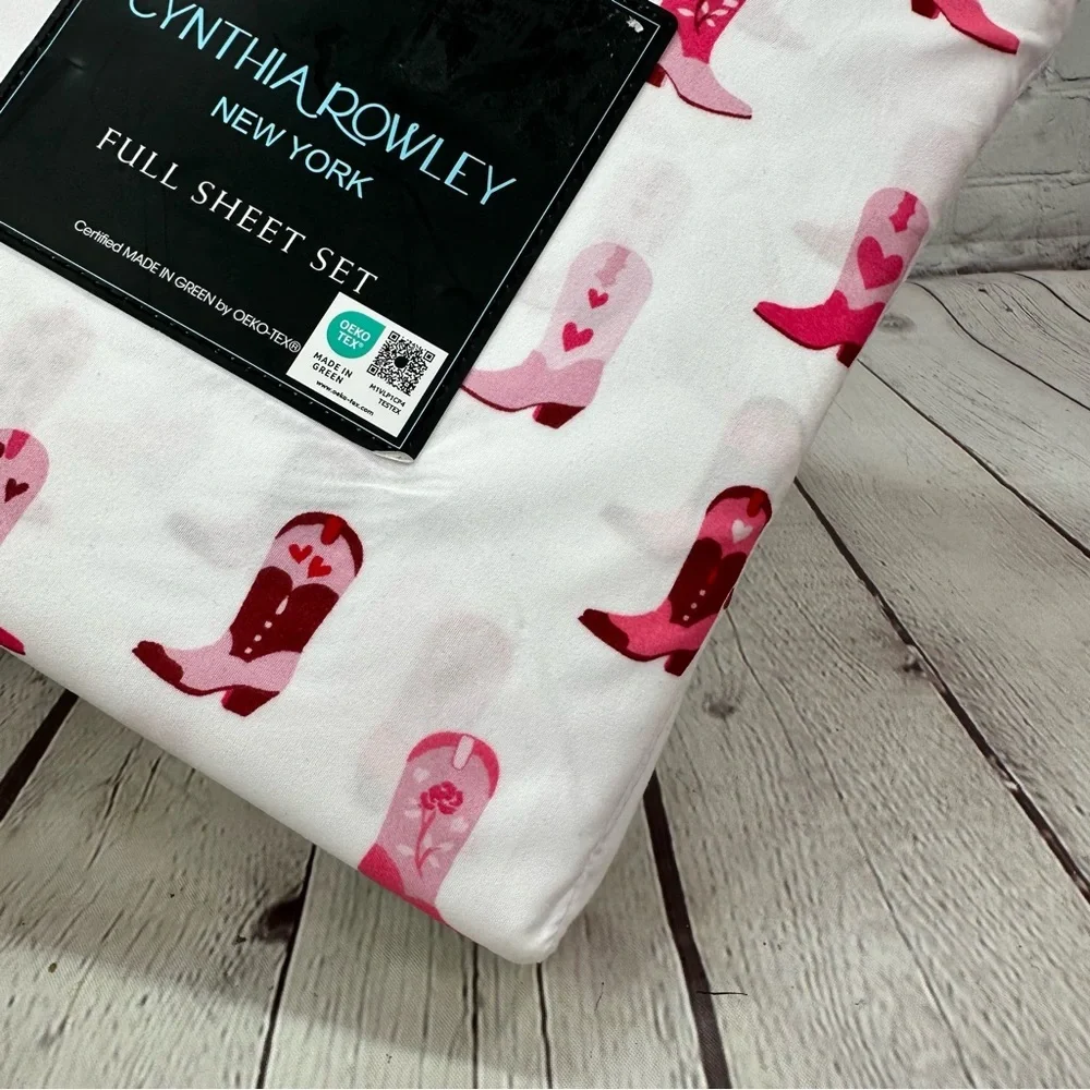 Cynthia Rowley microfiber full sheet set cowgirl Boot & hearts western coquette